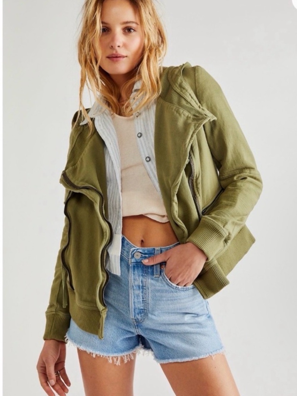 We The Free Olive Carmen Moto Zip Jacket Size XS